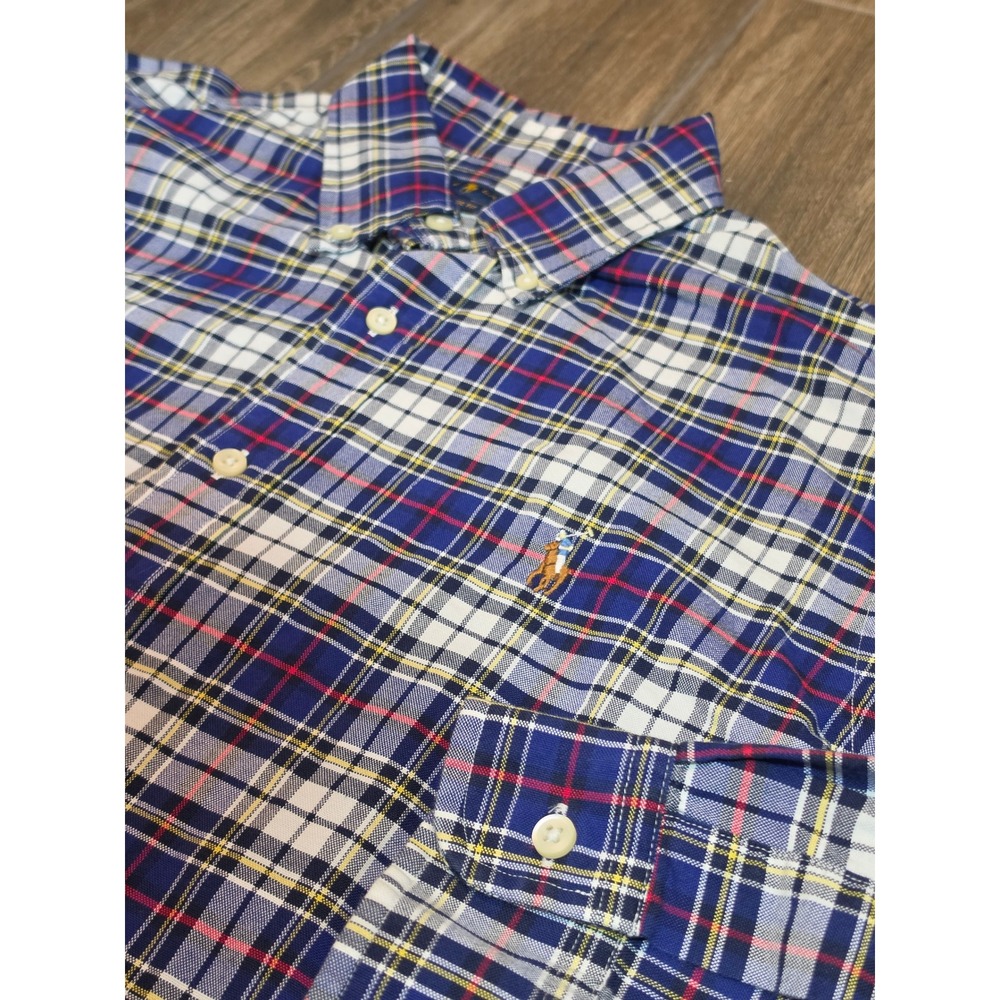 Ralph Lauren Mens Classic Fit Plaid Button Down Shirt Blue Red Yellow Large